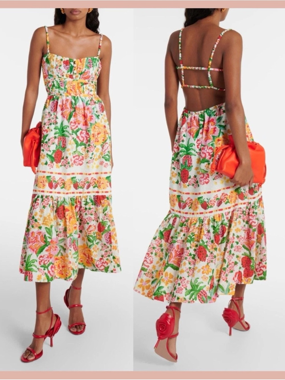 FARM Rio Backless Dress with Strawberry Floral Print